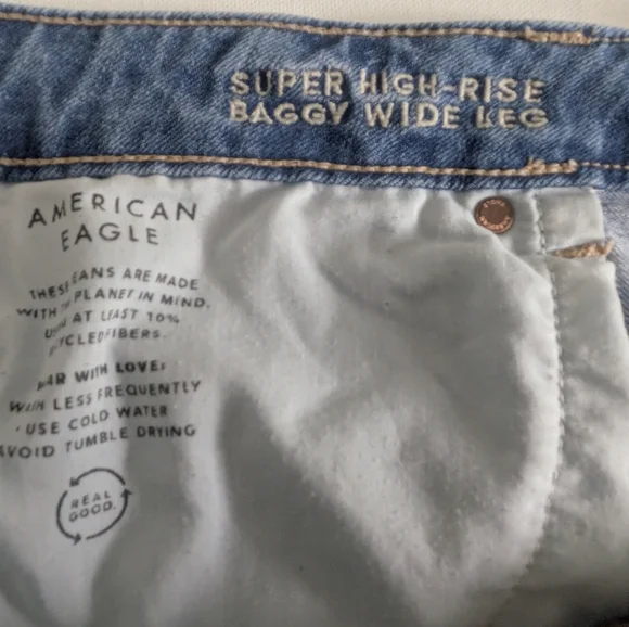 American Eagle Women's Stretch Super High-Waisted Baggy Wide-Leg Jean Size 14 R - Picture 9 of 14